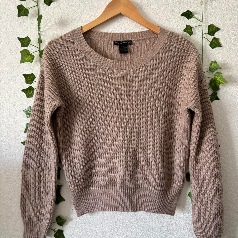 Finesse Beige Brown Knit Sweater Ribbed Long Sleeve Pullover Size S - Picture 4 of 8